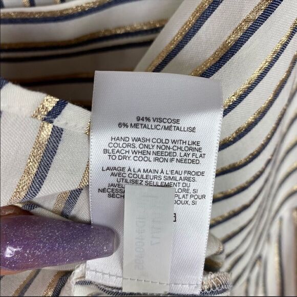 Express The Boxy Shirt Striped Button Front Shirt Blue White Gold Small - Picture 8 of 12